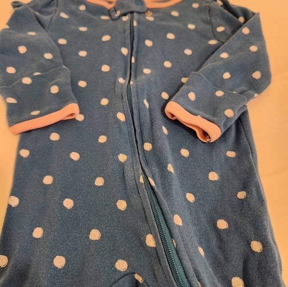 Cloud Island Baby Girl  Footed Pajama 0-3 M Blue Polka-Dot Long Sleeve Crew Neck - Picture 2 of 6